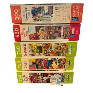 Buffalo Jigsaw Puzzle 300-750 Pieces Lot of 5 Dogs Cats Jane Wooster Scott
